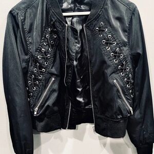 Stylish Black Lace-Up Bomber Jacket